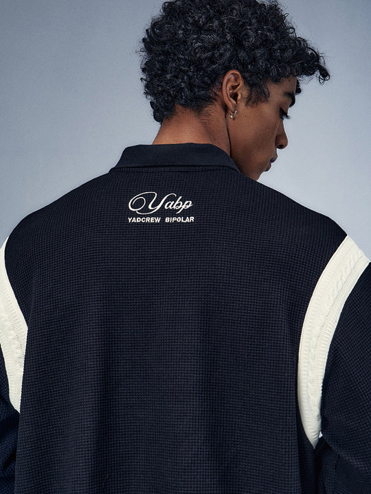 YADcrew x BIPOLAR Patchwork Embroidery Long Sleeve Polo Shirt