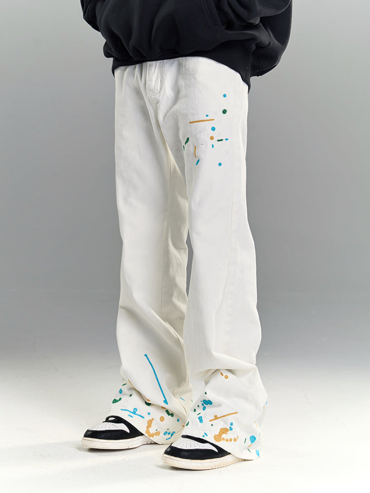 YADcrew White Splash Embroidered Denim Jeans