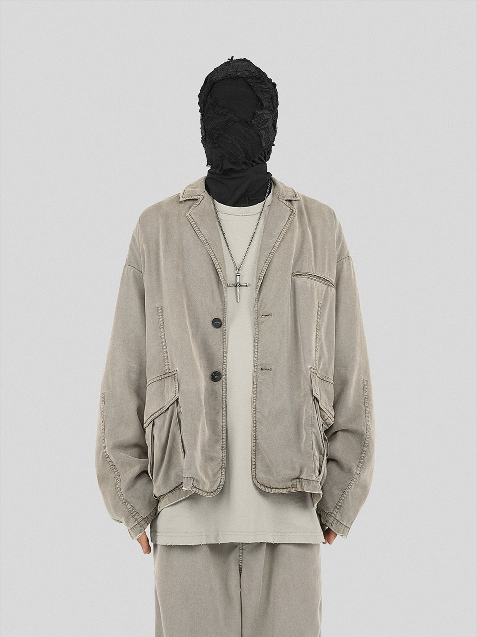 UNDERWATER Distressed 3D Cut Patch Pocket Suit Jacket