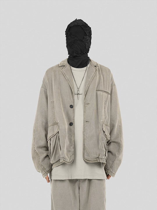 UNDERWATER Distressed 3D Cut Patch Pocket Suit Jacket