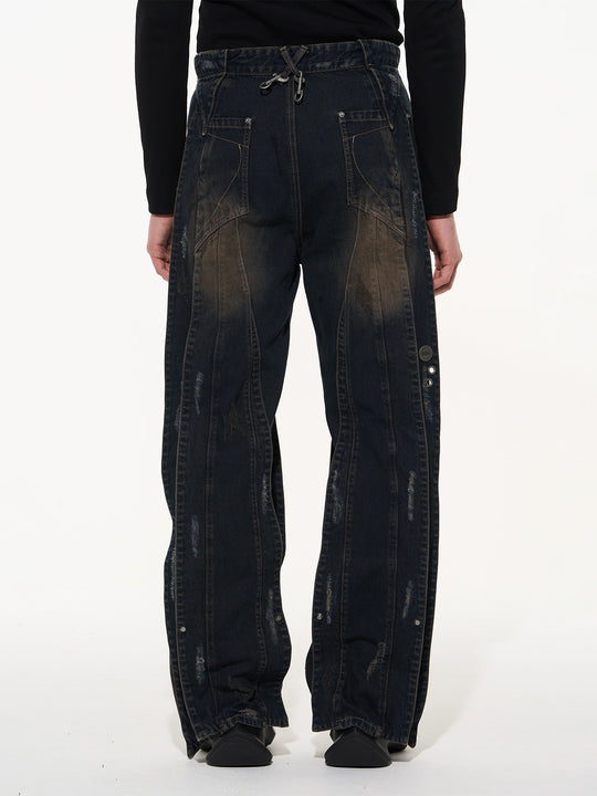 BLIND NO PLAN 3D Cropped Component Ripped Denim Jeans