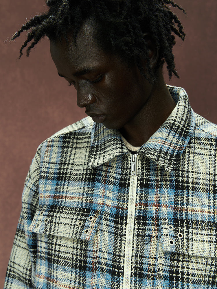 YADcrew Deconstructed Plaid Shirt Jacket