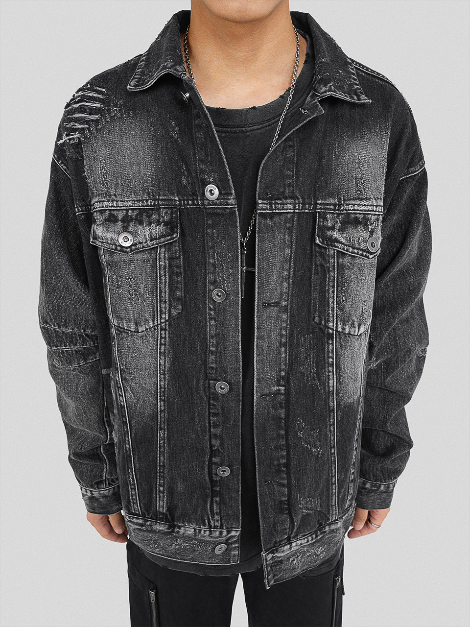 UNDERWATER Sand Wash Cut Destroyed Denim Jacket
