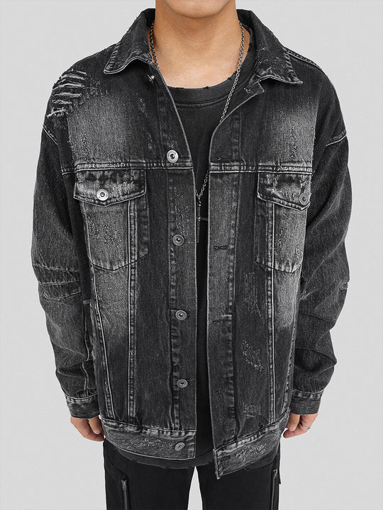 UNDERWATER Sand Wash Cut Destroyed Denim Jacket