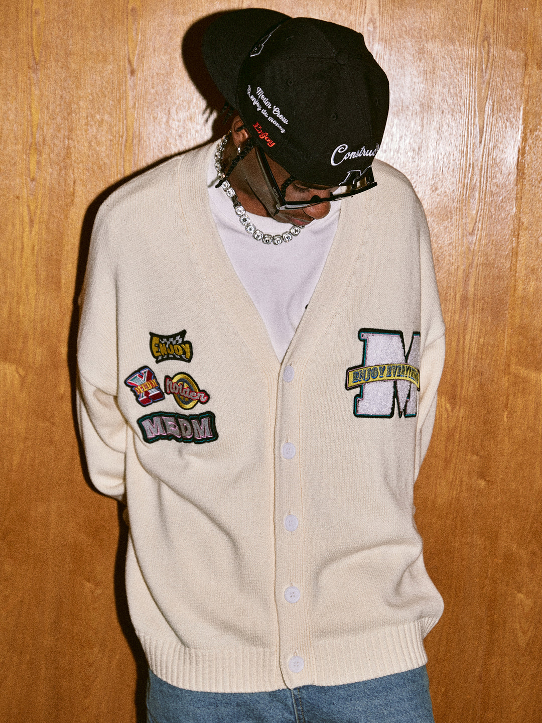 MEDM Embroidered Badge Knit Sweater Cardigan | Face 3 Face