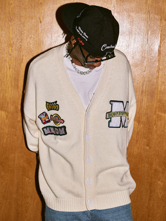 MEDM Embroidered Badge Knit Sweater Cardigan | Face 3 Face