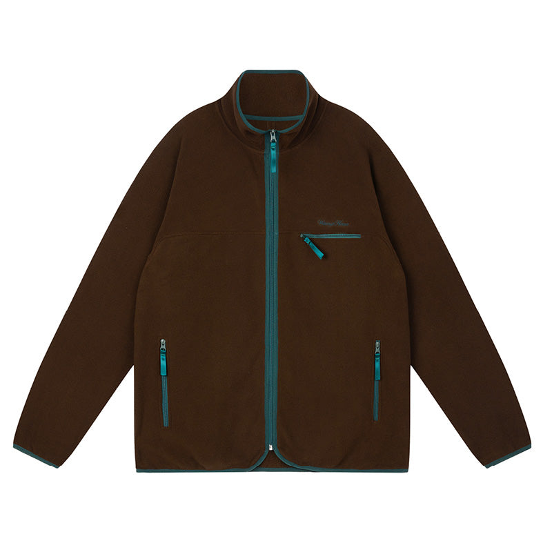 Wassup House Contrasting Edge Zipper Fleece Jacket