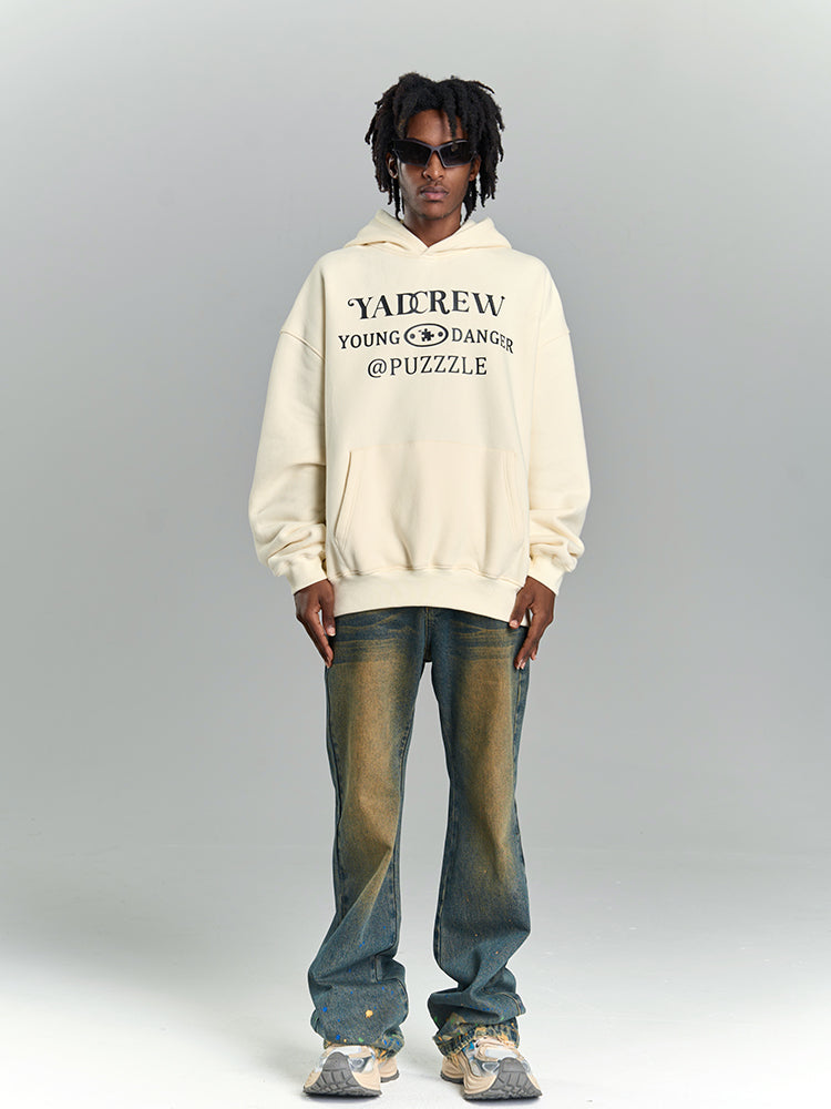 YADcrew Lace Splicing Embroidery Puzzle Hoodie