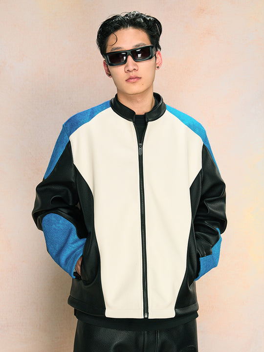 YADcrew Mink Fur Leather Biker Racing Jacket