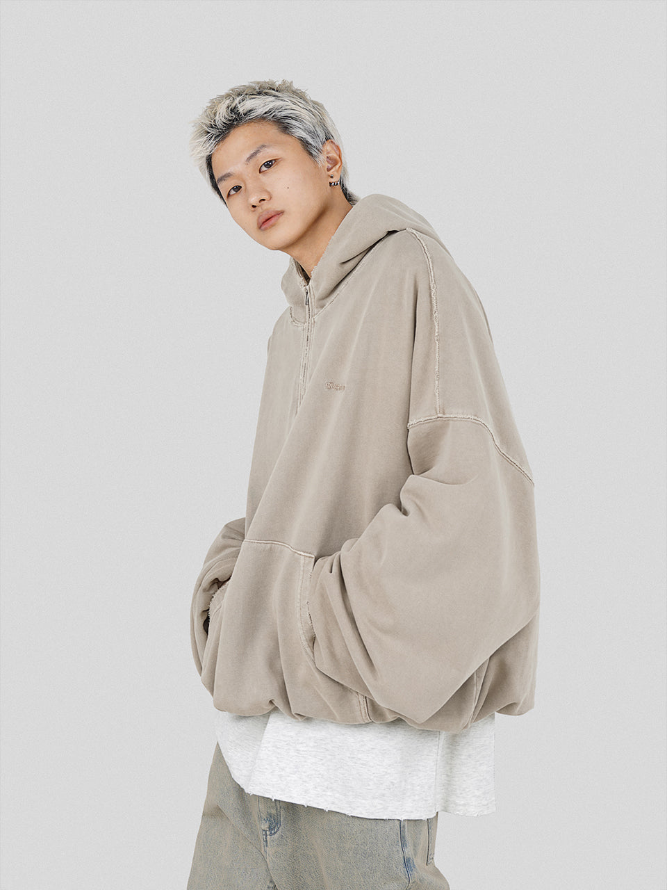 UNDERWATER Batik Elevated Half Zip Embroidery Hoodie