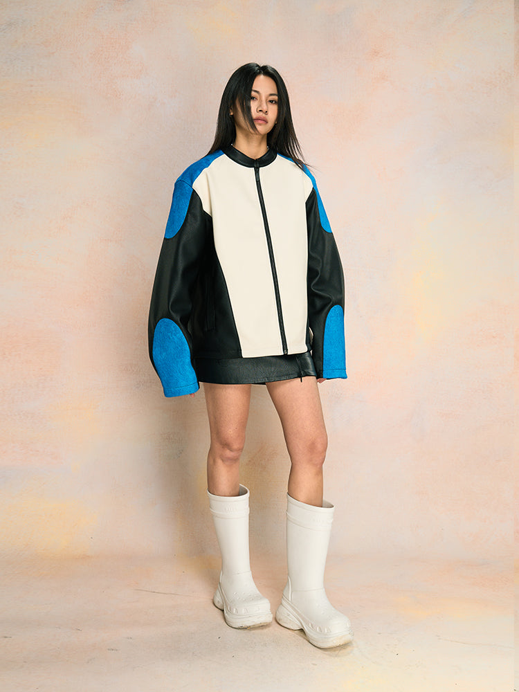 YADcrew Mink Fur Leather Biker Racing Jacket