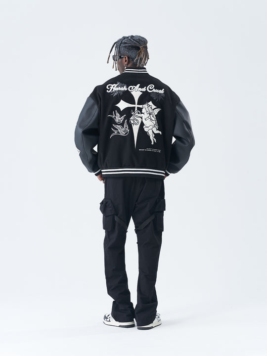 Harsh and Cruel Cross Angel Embroidered Varsity Jacket | Face 3 Face