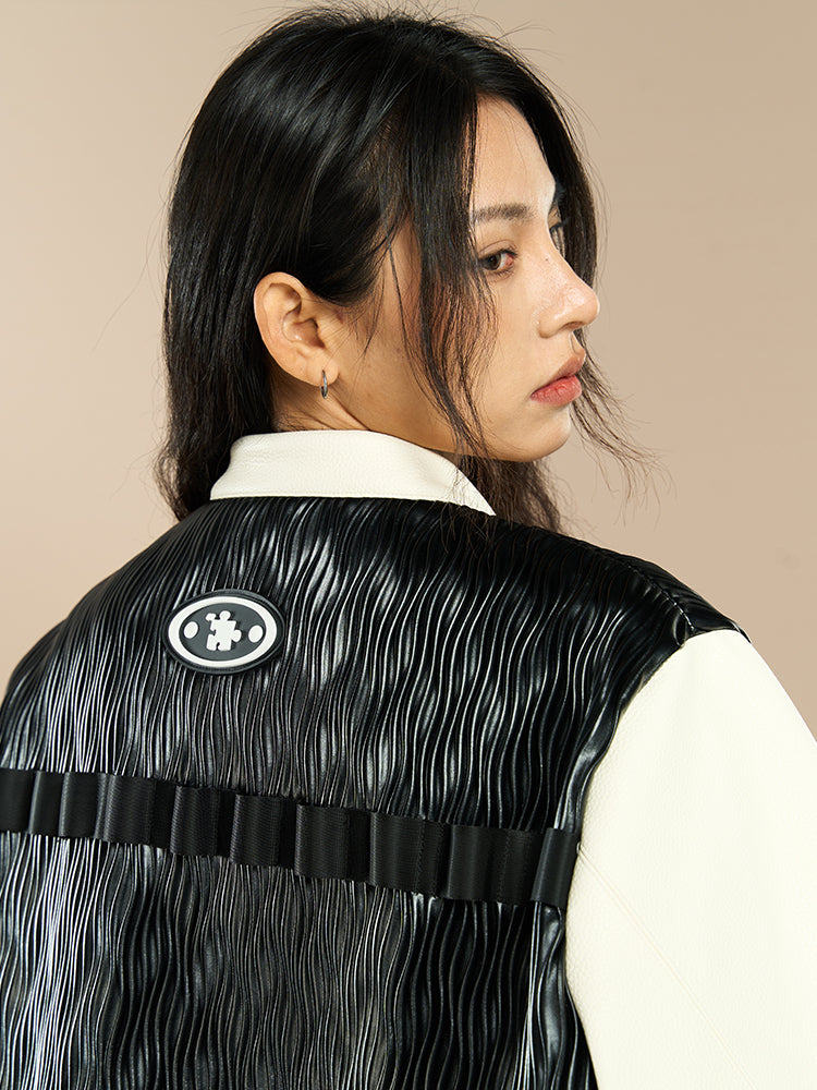 YADcrew Water Wave Pattern Leather Jacket