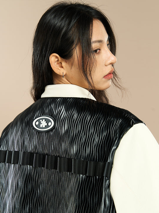 YADcrew Water Wave Pattern Leather Jacket