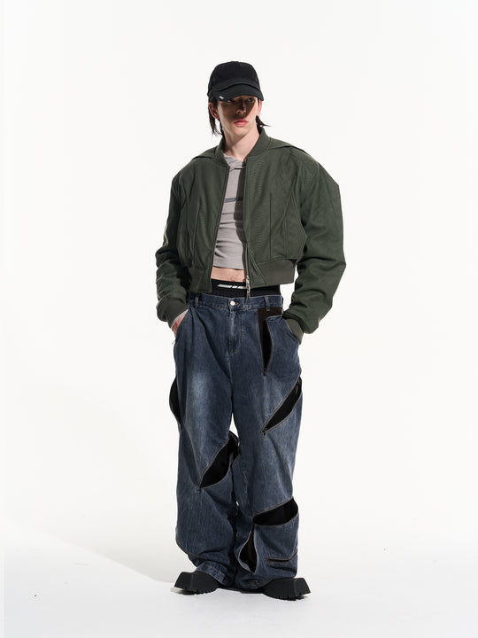 BLIND NO PLAN Fly Leather Short MA-1 Jacket