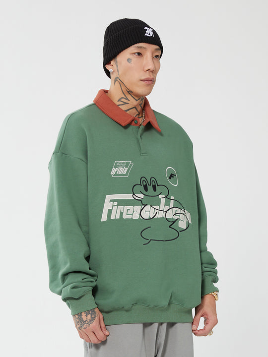 F2CE Fire 2 Cold Ego LOGO Vintage Print Polo Sweatshirts | Face 3 Face
