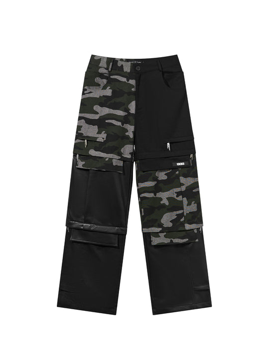 BLIND NO PLAN Camouflage Patchwork Removable Change Work Pants