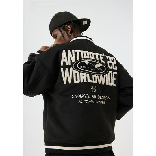 ANTIDOTE LOGO Woolen Embroidered Varsity Jacket | Face 3 Face