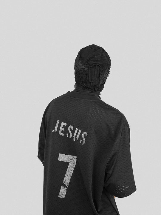 UNDERWATER Number 7 Cracked Aged Printed Mesh Jersey Tee