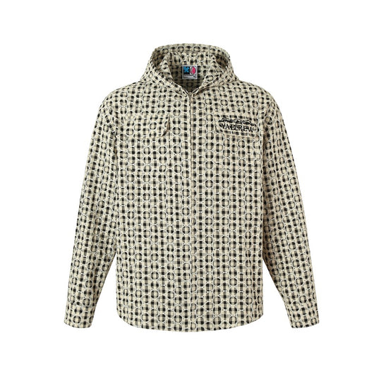 YADcrew Circle Lace Hooded Plaid Shirt Jacket