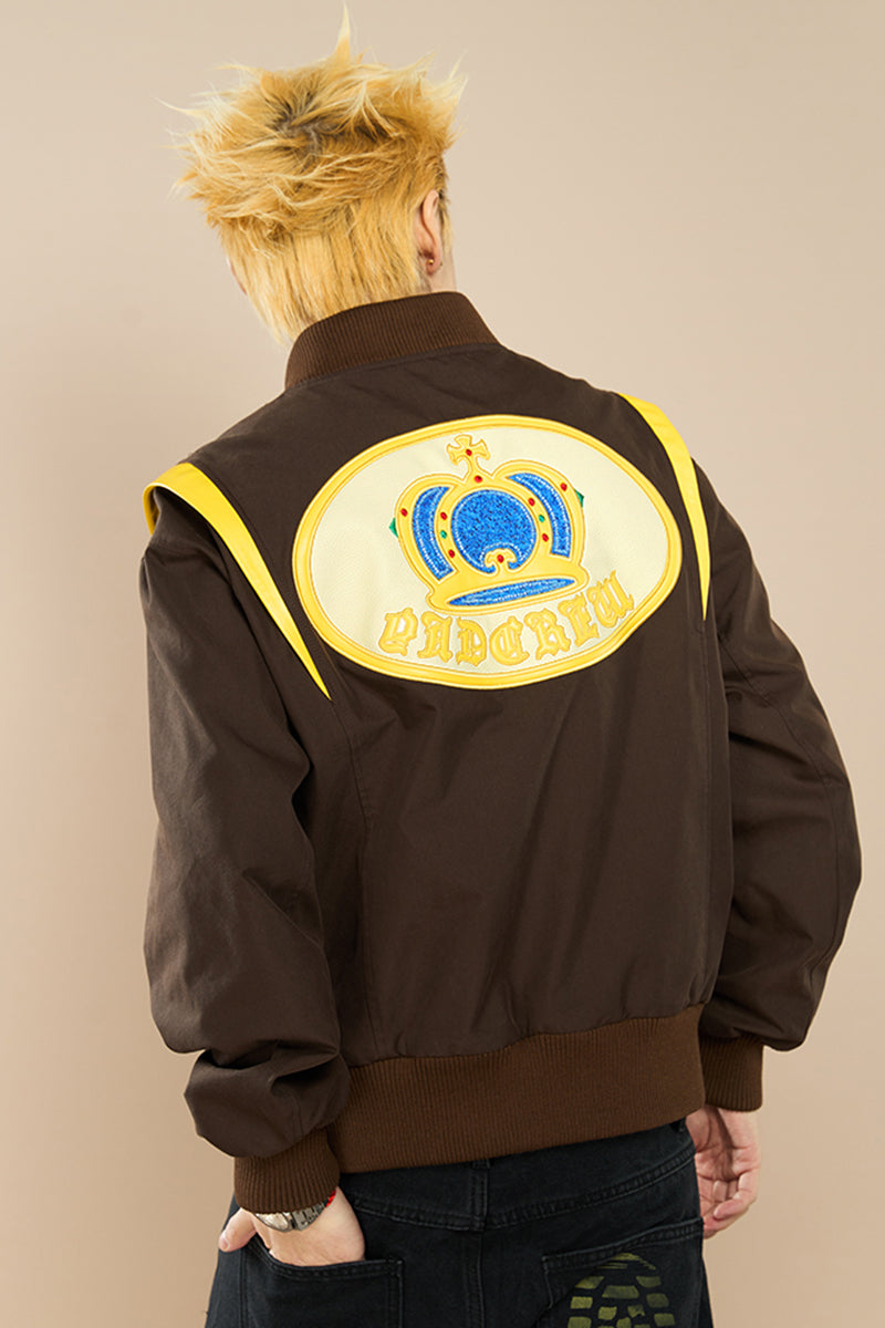 YADcrew Crown Embroidery Baseball Jacket