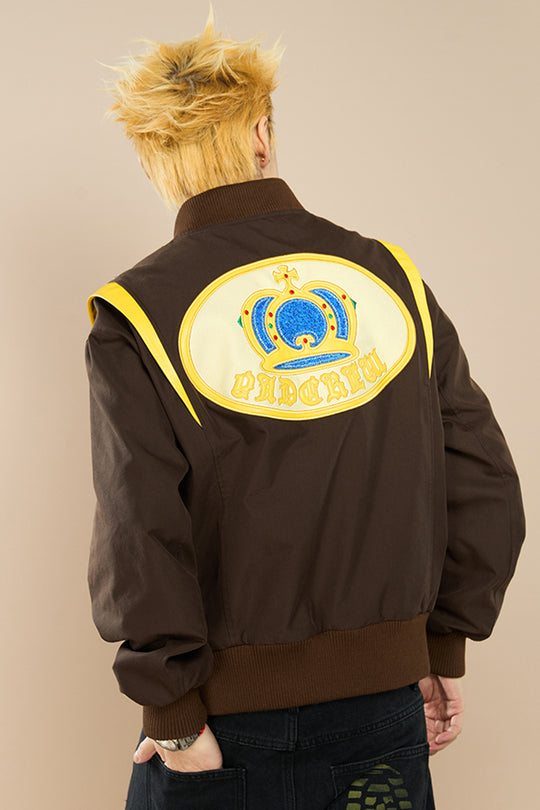 YADcrew Crown Embroidery Baseball Jacket