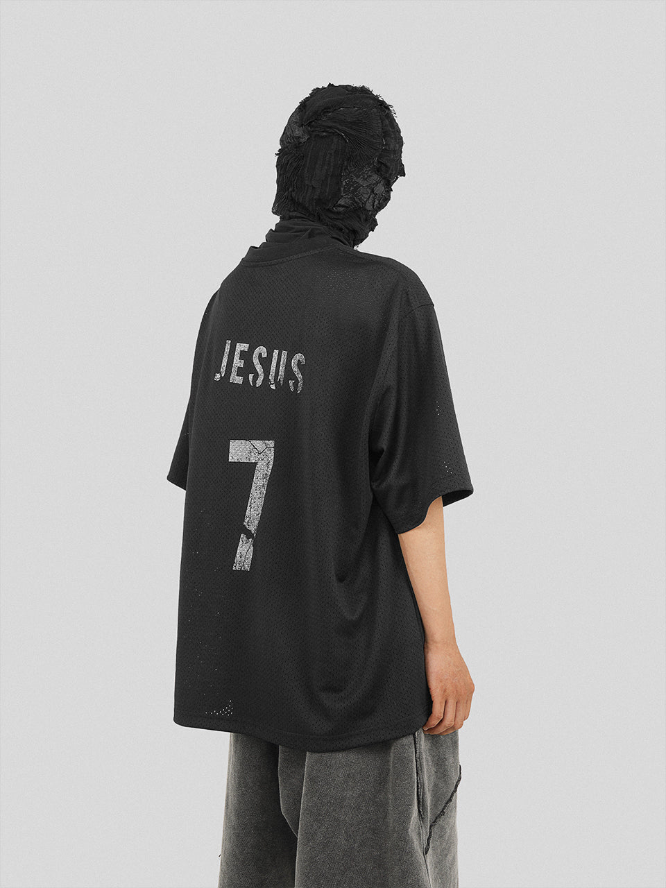 UNDERWATER Number 7 Cracked Aged Printed Mesh Jersey Tee