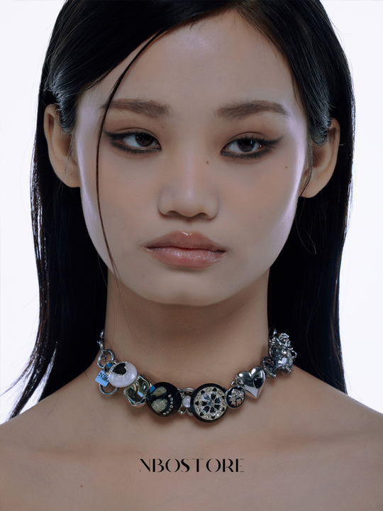 Nbostore Love Heart Diamond Texture Black Necklace