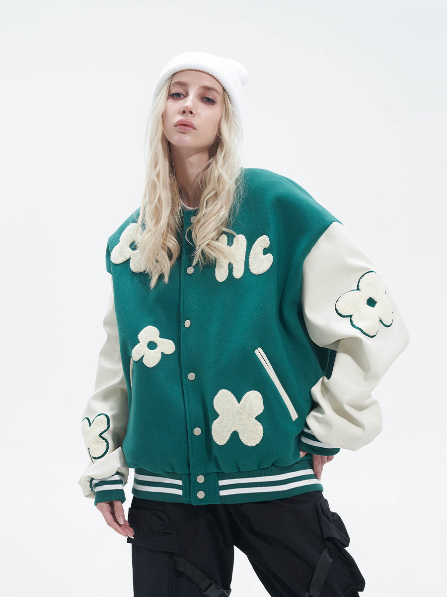 Harsh and Cruel Embroidered Small Flowers Varsity Jacket | Face 3 Face