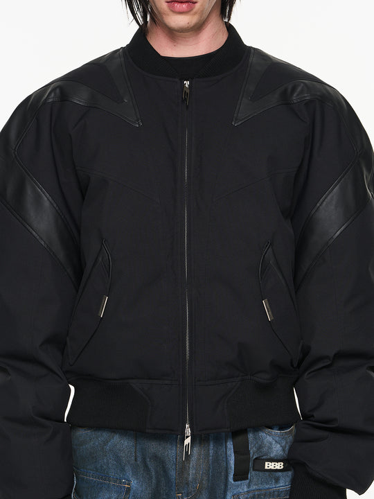 BLIND NO PLAN Mechanical Patchwork Lambs Leg Sleeve Bomber Jacket