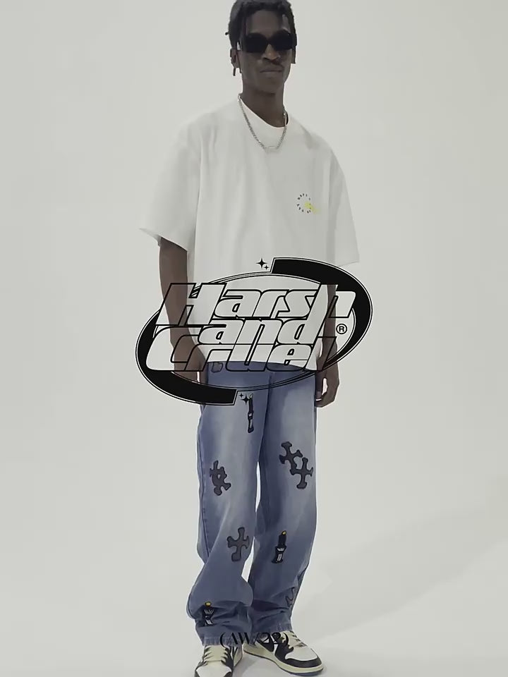 Harsh and Cruel Religious Candles Embroidered Denim